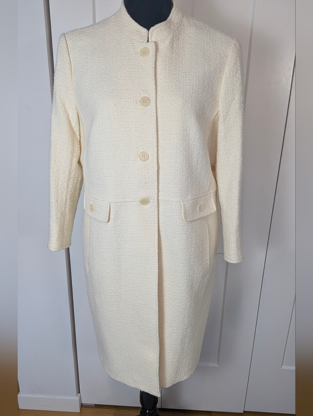 New Anne Klein Women's Hepburn Long Jacket Basketweave white Sz 16 Fall Classic